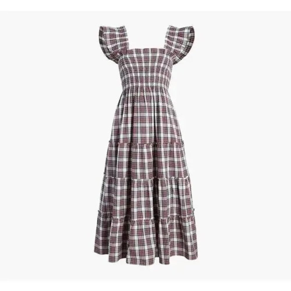 Hill House Checkered Midi Dress - Purple and White